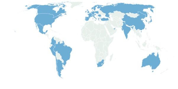 Map of countries included in Chambers International & Cross-Border Capabilities research
