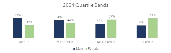 Graph showing 2024 quartile bands for proportion of males and females at Chambers UK